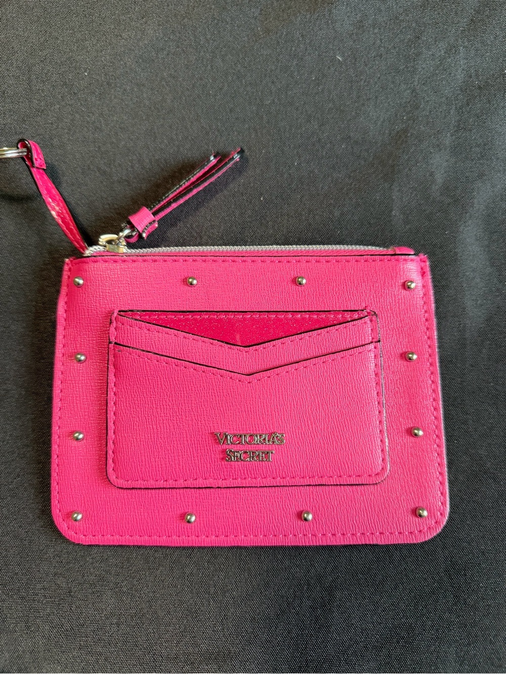 Victoria's Secret Bright Pink Studded Card Wallet with Zip - Picture 1 of 6